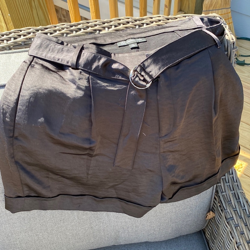 12 black satin tie belt shorts